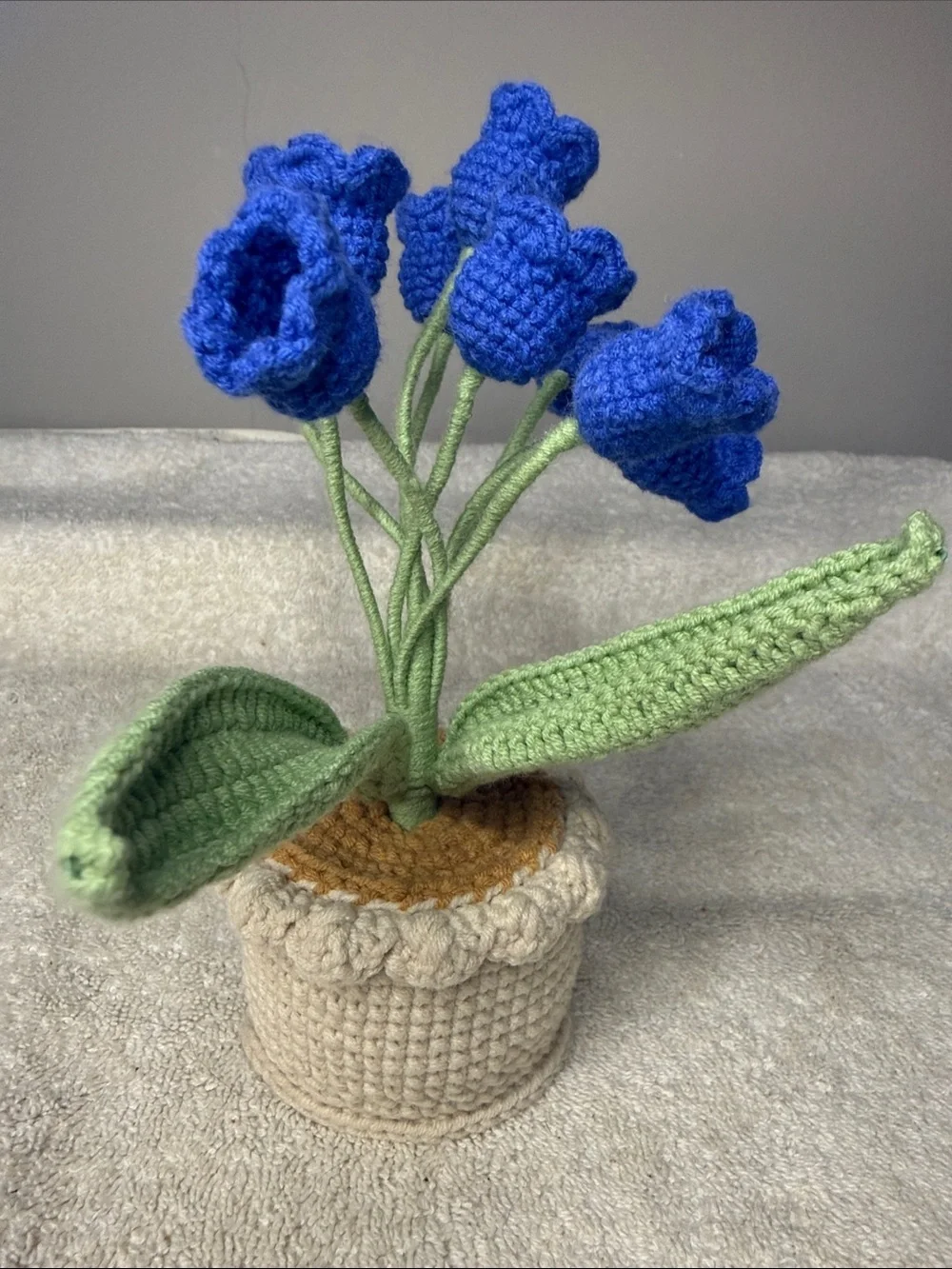 Handmade Crocheted Blue Knot Flowers in Decorative Pot – 8